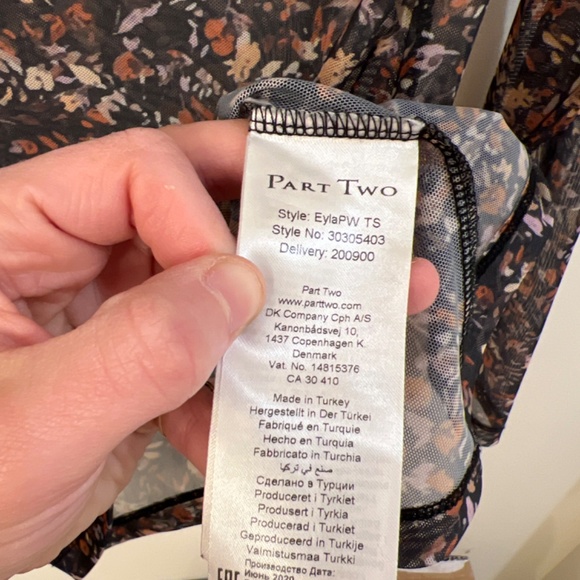 Part Two Copenhagen EylaPW long slv mesh t-shirt in black floral print, size xs - Picture 3 of 7